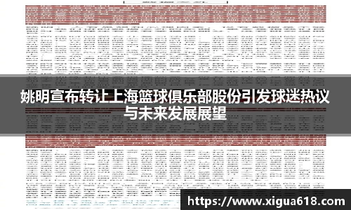 姚明宣布转让上海篮球俱乐部股份引发球迷热议与未来发展展望